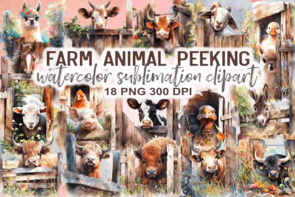 Adorable Baby Farm Animal Peeking Clipart for Creators