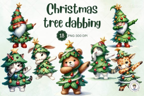 Christmas Tree Animal Dabbing Clipart: Festive Fun for Every Project