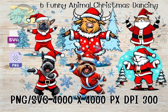 Funny Animal Christmas Dancing Drawing: Festive Design Assets