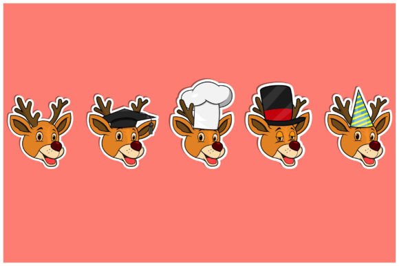 Head Deer Animal Sticker Set: Versatile Design Assets
