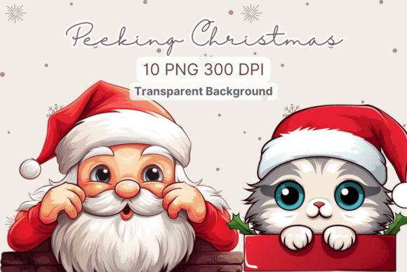 Peeking Santa Animal Clipart Collection: Festive Charm for Designers