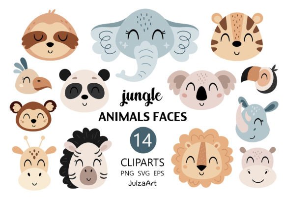 Safari Animal Faces Clipart: Your Go-To Vector Collection for Whimsical Design