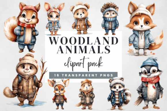 Woodland Animal Clipart Bundle: Watercolor Character Design